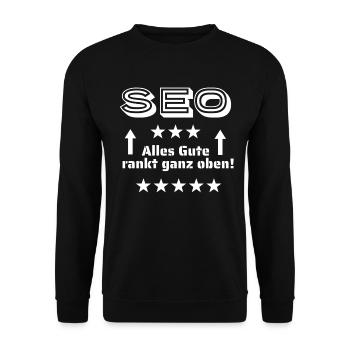 SEO Spruch Alles Gute rankt ganz oben - Unisex Pullover - Schwarz - Vorne - Alina (178cm) & Michal (187cm)