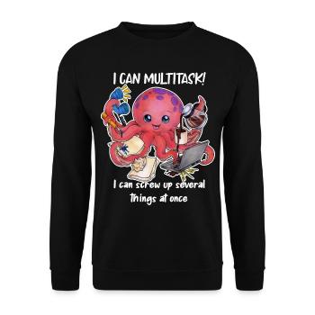 Multitasking Oktopus Lustiger Bürohumor Geschenk - Unisex Pullover - Schwarz - Vorne - Alina (178cm) & Michal (187cm)