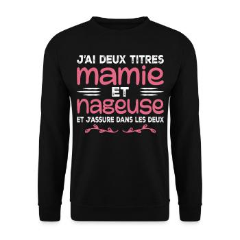 Deux Titres Mamie Nageuse | Grand-mère, Natation - Sweat-shirt Unisexe - noir - Devant - Alina (178cm) & Michal (187cm)