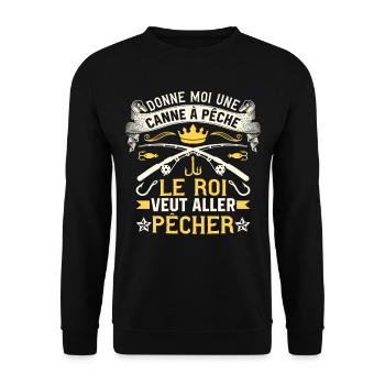 donne moi une canne à pêche Le roi veut pêcher - Sweat-shirt Unisexe - noir - Devant - Alina (178cm) & Michal (187cm)