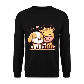 Cuddling Dog And Giraffe In Love - Unisex Pullover - Schwarz - Vorne - Alina (178cm) & Michal (187cm)