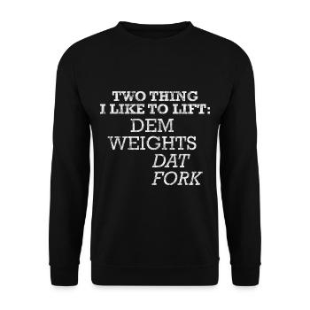 Deux choses que j’aime soulever, les poids, la fourche 3 - Sweat-shirt Unisexe - noir - Devant - Alina (178cm) & Michal (187cm)