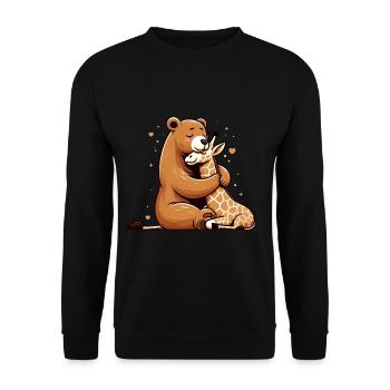 Cuddling Bear And Giraffe In Love - Unisex Pullover - Schwarz - Vorne - Alina (178cm) & Michal (187cm)