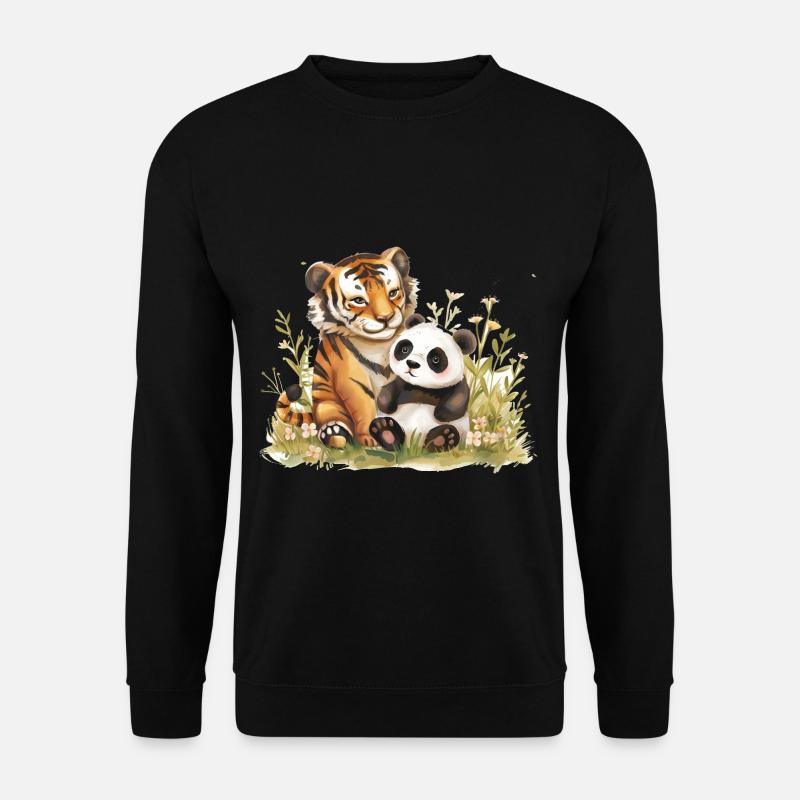 Cute Tiger And Panda Friends - Unisex Pullover - Schwarz