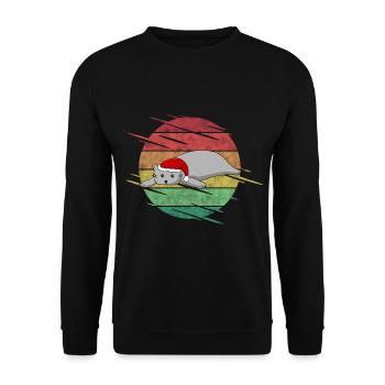 Weihnachten Katze mit Mütze - Unisex Pullover - Schwarz - Vorne - Alina (178cm) & Michal (187cm)