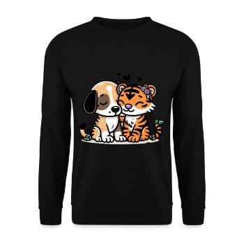 Cuddling Dog And Tiger In Love - Unisex Pullover - Schwarz - Vorne - Alina (178cm) & Michal (187cm)