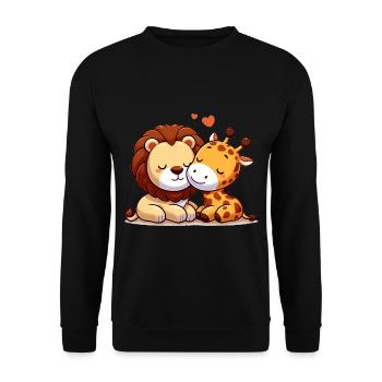 Cuddling Lion And Giraffe In Love - Unisex Sweatshirt - black - Front - Alina (178cm) & Michal (187cm)