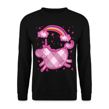 Pummeliges Einhorn Regenbogen Rauten Rosa Geschenk - Unisex Pullover - Schwarz - Vorne - Alina (178cm) & Michal (187cm)