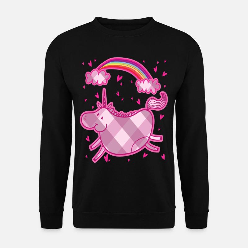 Pummeliges Einhorn Regenbogen Rauten Rosa Geschenk - Unisex Pullover - Schwarz