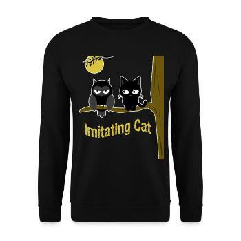 Katze Eule funny Comic Kawaii Geschenkidee - Unisex Pullover - Schwarz - Vorne - Alina (178cm) & Michal (187cm)