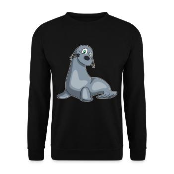 Robbe Seelöwe Kawaii Geschenk Kindershirt Comic - Unisex Pullover - Schwarz - Vorne - Alina (178cm) & Michal (187cm)