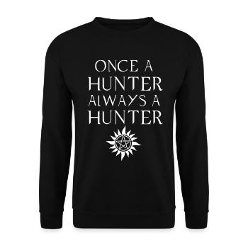 HUNTER, GESCHENK - Unisex Pullover - Schwarz - Vorne - Alina (178cm) & Michal (187cm)