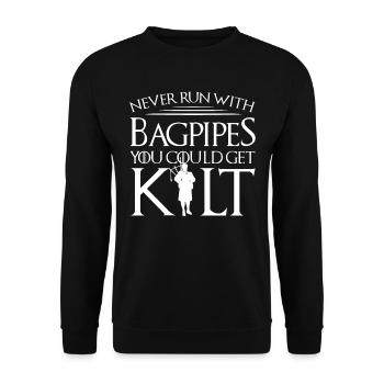 Never Run Kilt Dudelsack Sackpfeife Kilt Geschenk - Unisex Pullover - Schwarz - Vorne - Alina (178cm) & Michal (187cm)