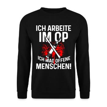 Krankenschwester OP Notaufnahme lustiger Spruch - Unisex Pullover - Schwarz - Vorne - Alina (178cm) & Michal (187cm)