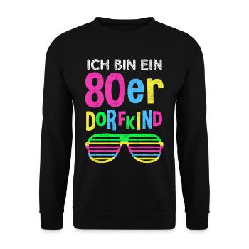 80er Jahre Dorfkind Mode lustiger Spruch Geschenk - Unisex Pullover - Schwarz - Vorne - Alina (178cm) & Michal (187cm)