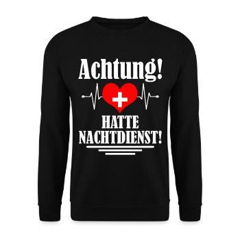 Krankenschwester Nachtdienst Herz EKG Geschenk - Unisex Pullover - Schwarz - Vorne - Alina (178cm) & Michal (187cm)