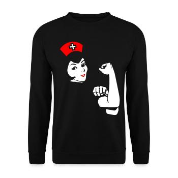 Krankenschwester Frau stark lustig Geschenk - Unisex Pullover - Schwarz - Vorne - Alina (178cm) & Michal (187cm)