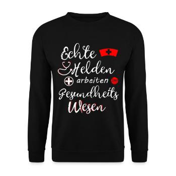 Krankenschwester Gesundsheitswesen Spruch Geschenk - Unisex Pullover - Schwarz - Vorne - Alina (178cm) & Michal (187cm)
