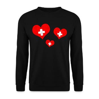Schweiz Switzerland Herzen Liebe süß Geschenk - Unisex Pullover - Schwarz - Vorne - Alina (178cm) & Michal (187cm)