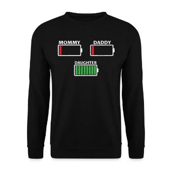 Mother Mom Father Papa Battery Empty Daughter Gift - Unisex Sweatshirt - black - Front - Alina (178cm) & Michal (187cm)