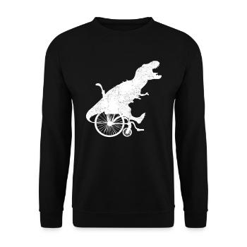 Lustiges Dino T-Rex Rollstuhlfahrer T-Shirt - Unisex Pullover - Schwarz - Vorne - Alina (178cm) & Michal (187cm)