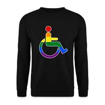 Lustiges Schwuler Rollstuhlfahrer Regenbogen Shirt - Unisex Pullover - Schwarz - Vorne - Alina (178cm) & Michal (187cm)