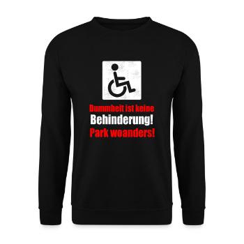 Lustiges Gehbehinderten Rollstuhlfahrer T-Shirt - Unisex Pullover - Schwarz - Vorne - Alina (178cm) & Michal (187cm)