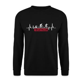 Triathlete Herzschlag Triathlon Heartbeat - Unisex Pullover - Schwarz - Vorne - Alina (178cm) & Michal (187cm)