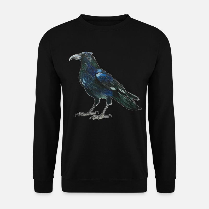 Rabe Krähe mit leicht bläulich grünen Federn - Unisex Pullover - Schwarz