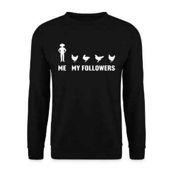 Ich und meine Follower Huhn - Unisex Pullover - Schwarz - Vorne - Alina (178cm) & Michal (187cm)