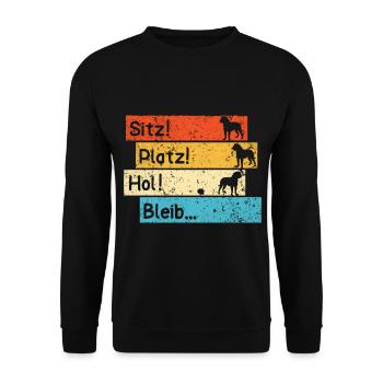 Hund Dogge Herrchen Retro lustig - Unisex Pullover - Schwarz - Vorne - Alina (178cm) & Michal (187cm)