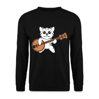 Cat with Guitar Music Kitty Funny Cat with Banjo - Unisex Sweatshirt - black - Front - Alina (178cm) & Michal (187cm)