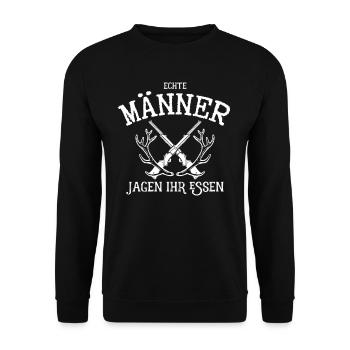 Echte Maenner Jagen Ihr Essen Jaeger Jagd Fa - Unisex Pullover - Schwarz - Vorne - Alina (178cm) & Michal (187cm)