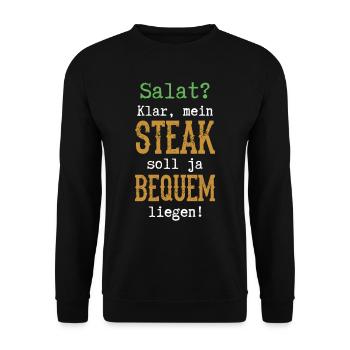 Salat Klar mein Steak soll ja bequem liegen BBQ - Unisex Pullover - Schwarz - Vorne - Alina (178cm) & Michal (187cm)