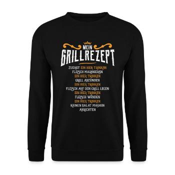 Mein Grillrezept Grillen BBQ und Bier trinken - Unisex Pullover - Schwarz - Vorne - Alina (178cm) & Michal (187cm)