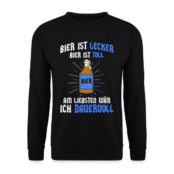 Bier lecker toll Dauervoll Spruch - Unisex Pullover - Schwarz - Vorne - Alina (178cm) & Michal (187cm)