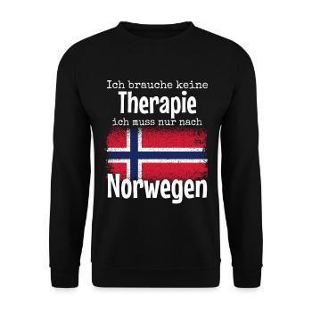 Ich brauche keine Therapie ich muss nach Norwegen - Unisex Pullover - Schwarz - Vorne - Alina (178cm) & Michal (187cm)