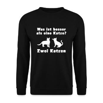 Was ist besser als eine Katze Zwei Katzen - Unisex Pullover - Schwarz - Vorne - Alina (178cm) & Michal (187cm)