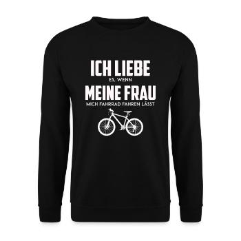 Ich liebe es wenn meine Frau mich Fahrrad fahren - Unisex Pullover - Schwarz - Vorne - Alina (178cm) & Michal (187cm)