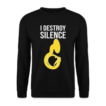 I destroy silence! Lustiges Sousaphon Design - Unisex Pullover - Schwarz - Vorne - Alina (178cm) & Michal (187cm)