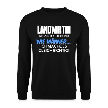 Landwirtin ich arbeite so hart - Unisex Pullover - Schwarz - Vorne - Alina (178cm) & Michal (187cm)