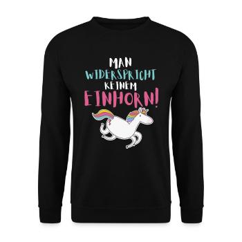 Man widerspricht keinem Einhorn - Unisex Pullover - Schwarz - Vorne - Alina (178cm) & Michal (187cm)