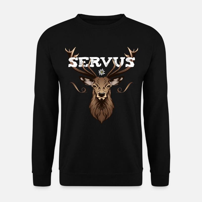 Servus Hirsch Geweih Bayern Spruch lustig Hallo - Unisex Pullover - Schwarz