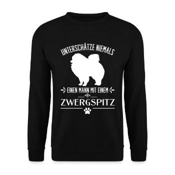 Zwergspitz - Unterschätze niemals einen Mann... - Unisex Pullover - Schwarz - Vorne - Alina (178cm) & Michal (187cm)