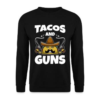 Taco Waffe Design - Tacos and Guns - Unisex Pullover - Schwarz - Vorne - Alina (178cm) & Michal (187cm)