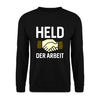 Held Der Arbeit Parole DDR Ostdeutschland - Unisex Pullover - Schwarz - Vorne - Alina (178cm) & Michal (187cm)