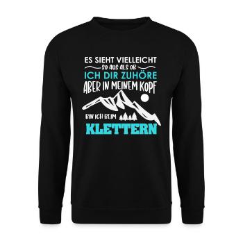 In meinem Kopf bin ich beim Klettern - Klettern - - Unisex Pullover - Schwarz - Vorne - Alina (178cm) & Michal (187cm)