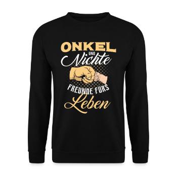 Onkel und Nichte Freunde fürs Leben - Onkel - Sprü - Unisex Pullover - Schwarz - Vorne - Alina (178cm) & Michal (187cm)