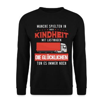 Manche spielten in Kindheit mit Lastwagen LKW Fahr - Unisex Pullover - Schwarz - Vorne - Alina (178cm) & Michal (187cm)