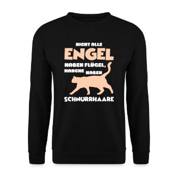 Nicht alle Engel haben Flügel, Schnurrhaare Katze - Unisex Pullover - Schwarz - Vorne - Alina (178cm) & Michal (187cm)